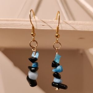 Blue, black and gold crystal chips handmade earrings
